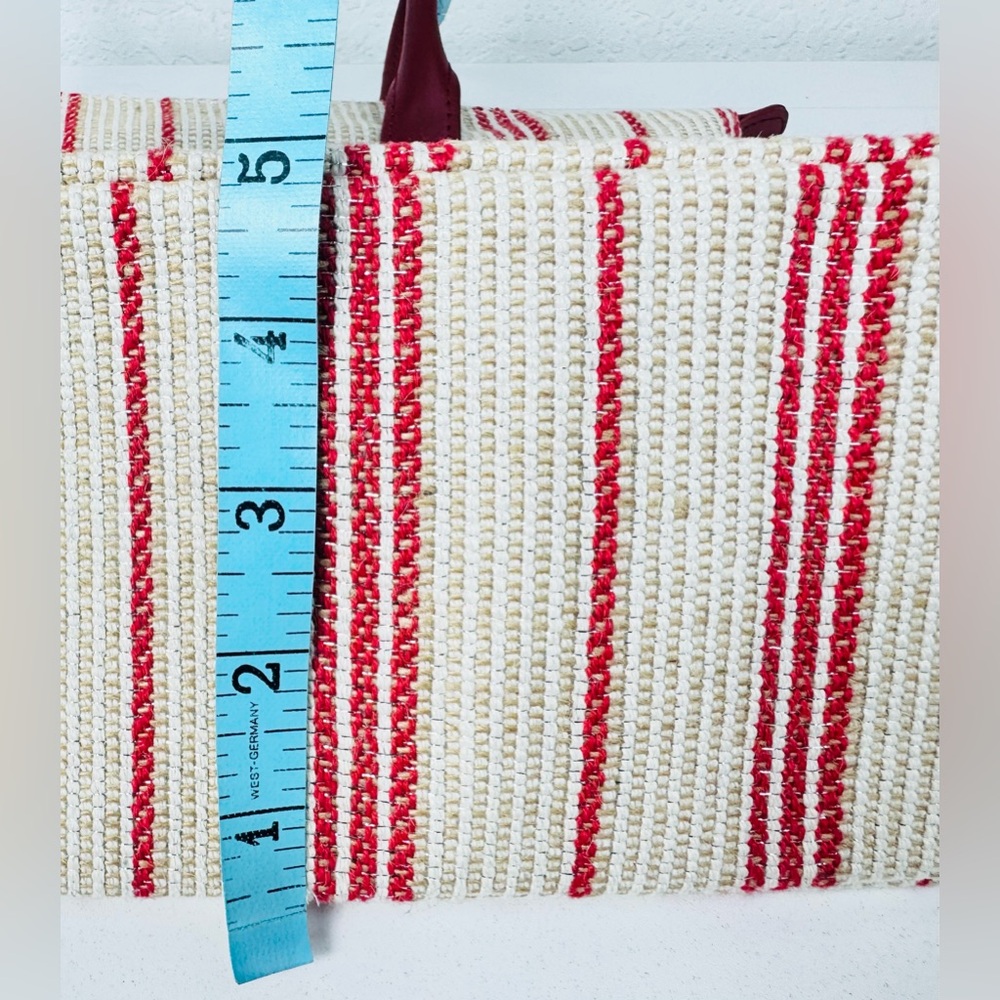 Lancaster Paris Red & Cream Striped Satchel Tote - Picture 10 of 10